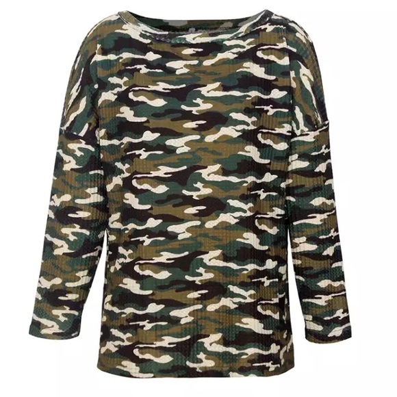 CLEARANCE Green Camouflage Army Print Long Sleeve Top - Picture 2 of 2